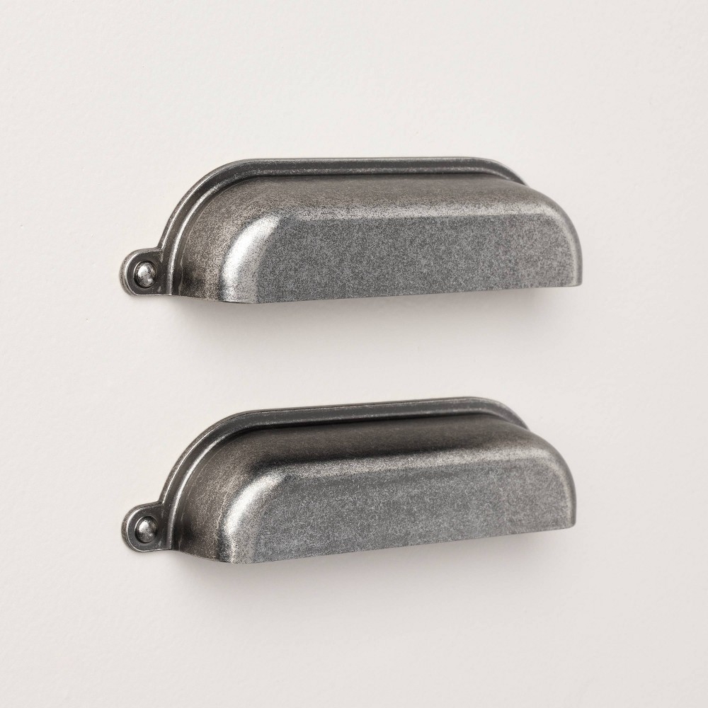 3.75" Vintage Library Drawer Bin Pulls Antique Nickel (Set of 2) - Hearth & Hand™ with Magnolia: Zinc Alloy Cabinet Hardware