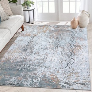 Boho Vintage Floral Printed Area Rug Ultra Thin Low Pile Machine Washable Stain Resistant Non Shedding Pet Friendly Floor Rug - 1 of 4