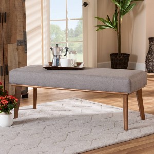 Odessa Mid-Century Modern Fabric Upholstered Wood Dining Bench Walnut/Brown - Baxton Studio: Sleek Rectangle Seating for 2 - 1 of 4