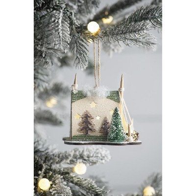 YOOCOZZ Unique Household Christmas Holiday Decoration 6 Set, 5x3.5x4" Cardboard Lited Tent Ornament, Decorative Hanging Xmas Tree Ornaments