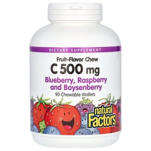 Natural Factors Vitamin C Fruit-Flavor Chew, Blueberry, Raspberry and Boysenberry, 500 mg, 90 Chewable Wafers - 1 of 3