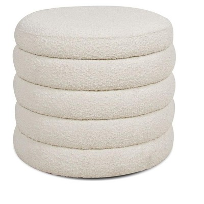 NicBex Modern 19" Round Storage Ottoman Wood Footstools with Boucle Fabric for Bedroom and Living Room