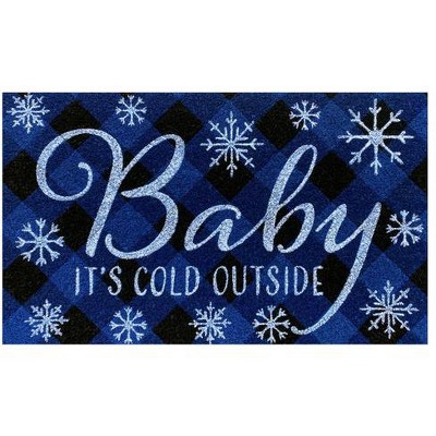 Baby It's Cold Outside Collection Script 28 x 18 Coir Doormat - Blue