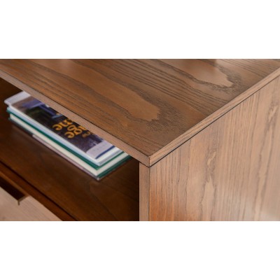 Reid Walnut Ash Veneer Mid-Century Modern 1-Drawer Nightstand