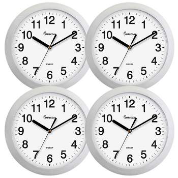 Impecca 12 Inch Quiet Movement Wall Clock - Silver, 4-Pack