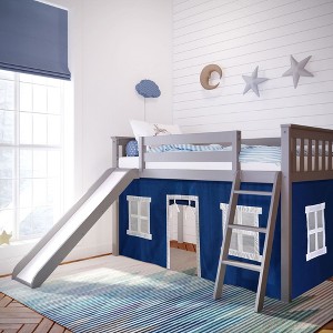 Max & Lily Twin Loft Bed, Solid Wood Low loft Bunk beds for Kids with Slide and Curtain - 1 of 4