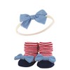 Hudson Baby Infant Girl Headband and Socks Giftset, Red Chambray, One Size - 4 of 4