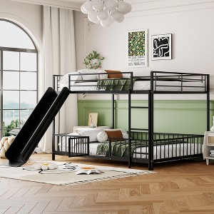 Twin over Twin/Full over Full Size Metal Bunk Bed with Slide and Guardrails 4B - ModernLuxe - 1 of 4