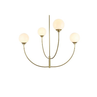 Nyomi 42" Brass and White Glass 4-Light Chandelier