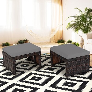 Costway 2PCS Patio Rattan Ottoman Cushioned Seat Foot Rest Furniture Turquoise\Red\White - 1 of 4