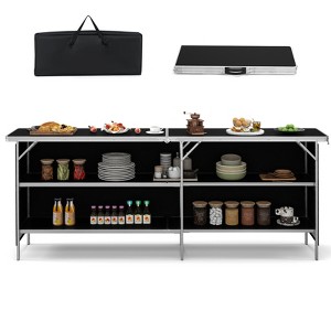 Tangkula Portable Bar Table Folding Camping Table w/ Aluminum Alloy Frame 2-Tier Shelves - 1 of 4