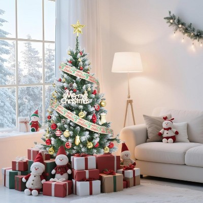 Acekool Prelit Green Pine Tree with Pinecones, Artificial Holiday Tree, Warm Glow, Foldable Stand, Foot Pedal Control
