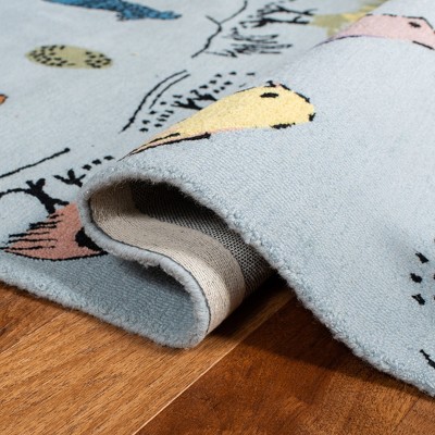 Blue Hand Tufted Wool Rectangular Area Rug with Rooster Design