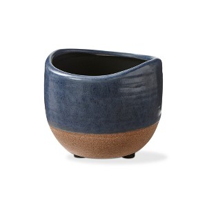 tagltd Basin Reactive Blue Glaze Stoneware Planter Small, 4.1L x 4.1W x 3.9H inches - 1 of 2