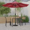 Emma and Oliver 5 Piece Patio Table Set - Synthetic Faux Teak Stackable Chairs - Faux Teak Table - Umbrella with Base - 2 of 4
