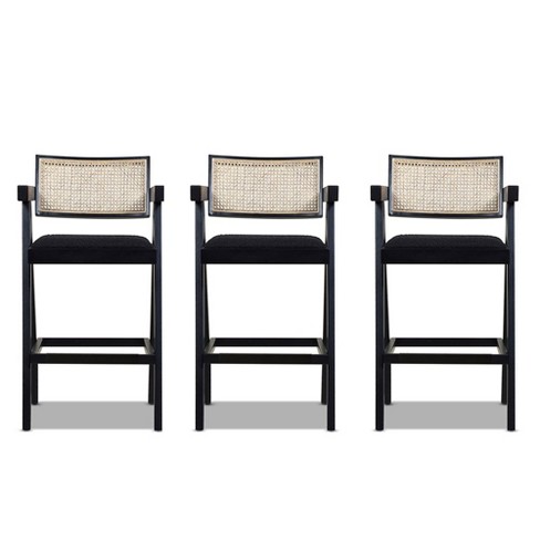 Jennifer Taylor Home Milan 29.5 inch Modern Resin Webbing Back Bar Stool with Arms Set of 3 Ebony Black Boucle