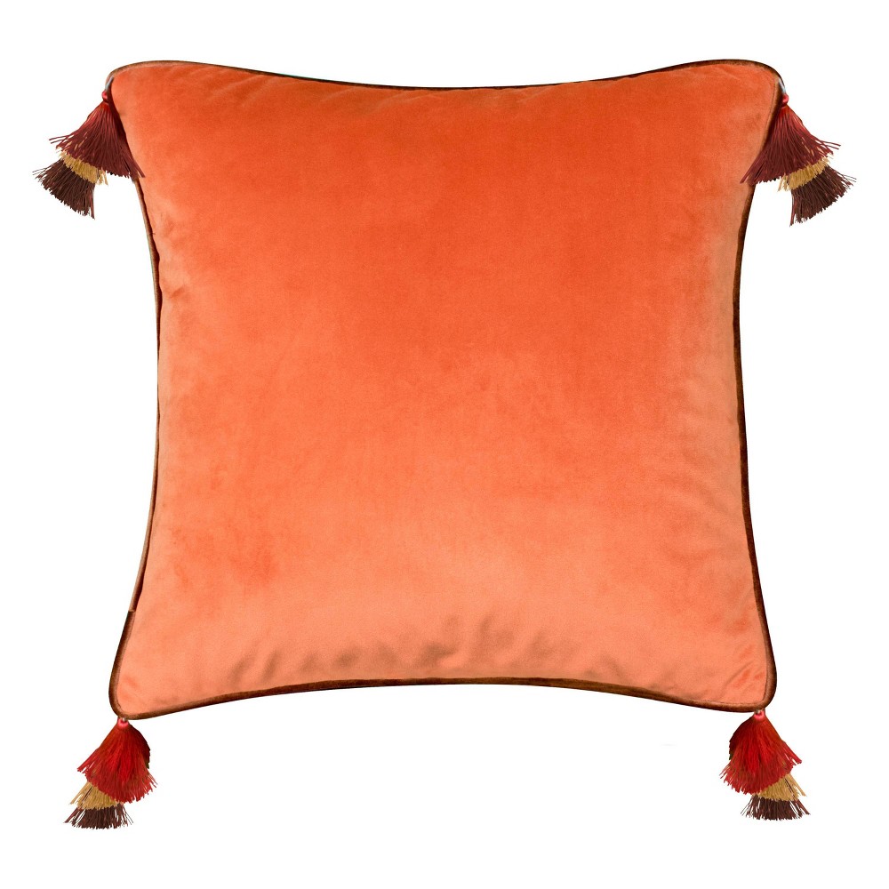 Photos - Pillow 18"x18" Velvet Reversible Tassel Square Throw  Orange - Edie@Home