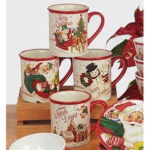Santa's Retro Christmas Ceramic Red 18oz Mug Set
