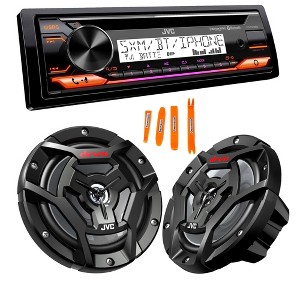 JVC KD-T91MBS Marine Stereo w/ CD, BT, USB, SiriusXM Ready, Amazon Alexa + Pair CS-DR6200M 6.5" Black Marine Speakers - 1 of 4