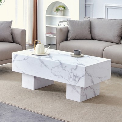 KIGFTSOD Mid-Century Modern MDF Rectangular Coffee Table, Compact Living Room Furniture for Small Spaces