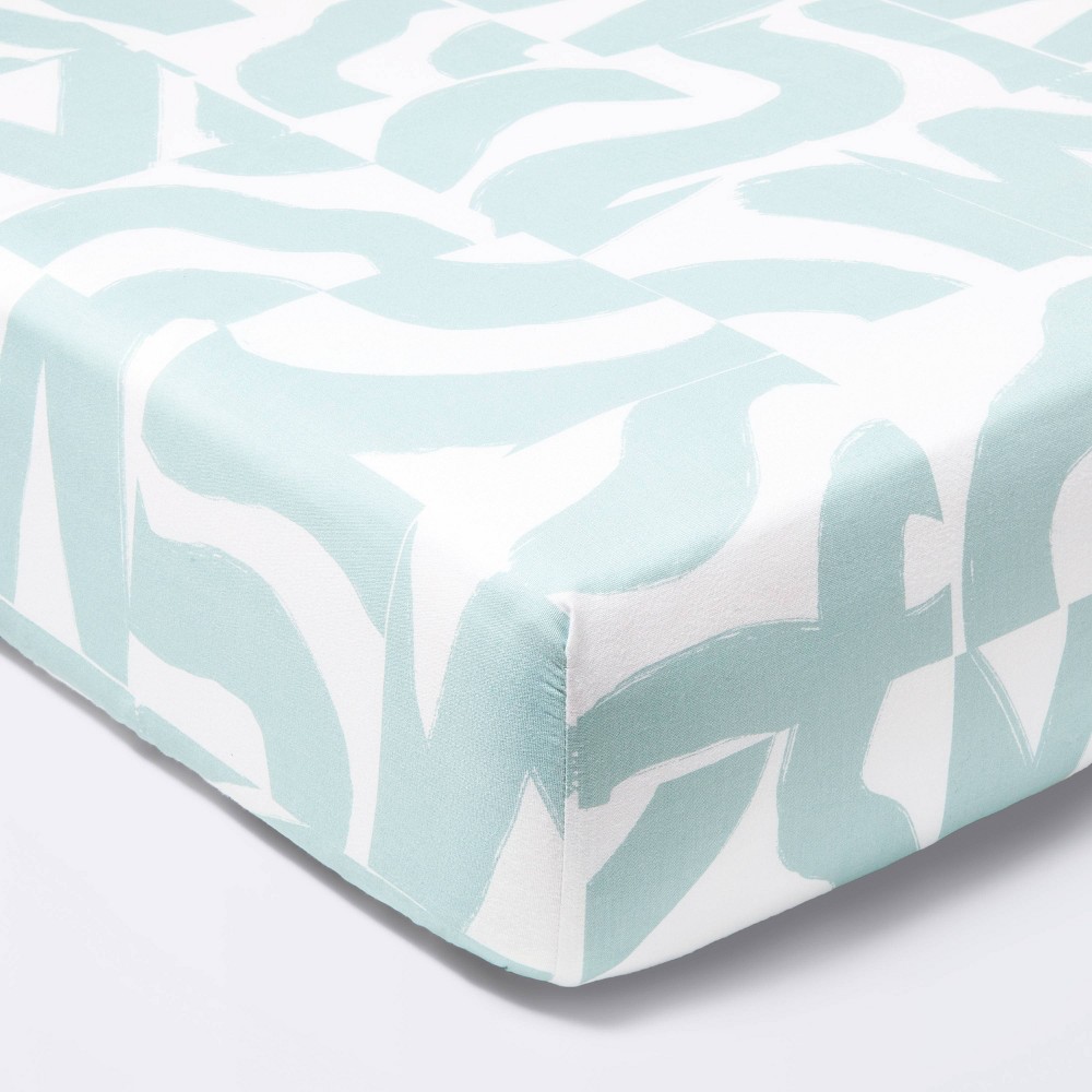 Photos - Bed Linen Fitted Crib Sheet Tile Print - White/Seafoam - Cloud Island™