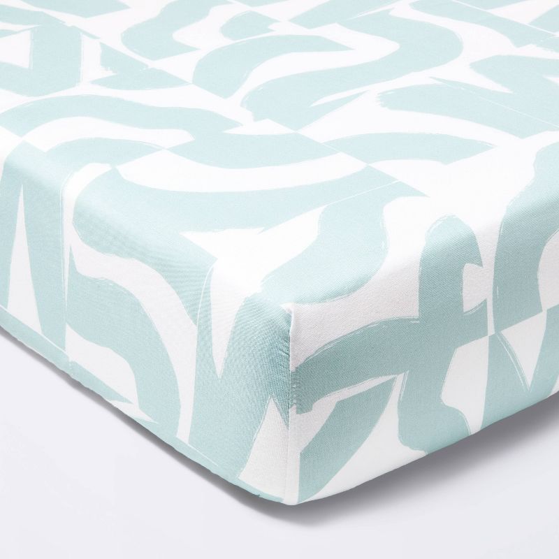 Fitted Crib Sheet Tile Print - White/Seafoam - Cloud Island&#8482;, 1 of 6