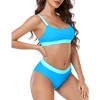 Women's High Waisted Bikini Sets Sporty Two Piece Swimsuits Color Block Cheeky High Cut Bathing Suits - 4 of 4