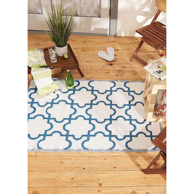 DII Design Imports Indoor Outdoor 3 x 6 Foot Reversible Lattice Woven Rectangular Runner Rug for Decks, Patios, Living Rooms, and Kitchens, Blue, 5 of 7