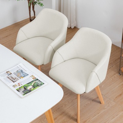 Bekrvio Swivel Dining Chairs with Arm Set of 2 - Modern Linen Upholstered Accent Desk Chairs with Beechwood Legs for Kitchen,Living Room