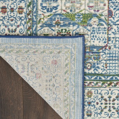 Ivory and Light Blue Synthetic Bohemian Area Rug