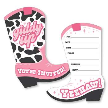 Big Dot of Happiness Rodeo Cowgirl - Shaped Fill-In Invitations - Pink Western Party Invitation Cards with Envelopes - Set of 12