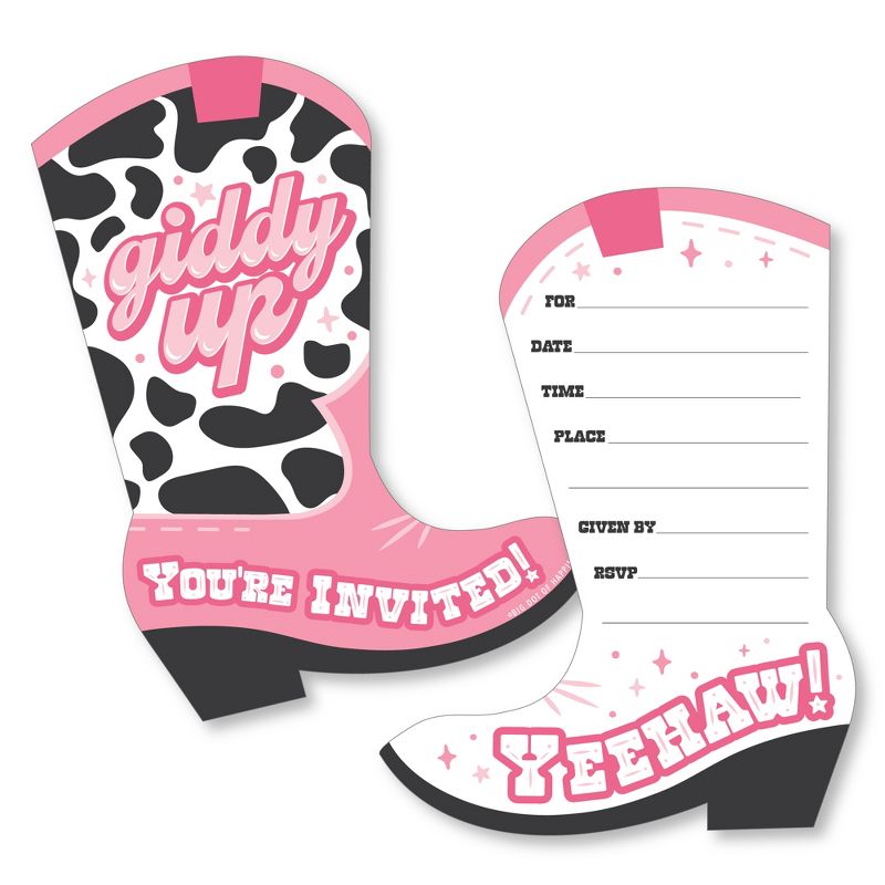 Big Dot of Happiness Rodeo Cowgirl - Shaped Fill-In Invitations - Pink Western Party Invitation Cards with Envelopes - Set of 12, 1 of 8