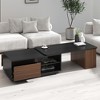 Modern Coffee Tables for Living Room, LED Coffee Table, Storage Coffee Table, Wood Center Table with 2 Drawers and Open Side Shelf, White - 2 of 4