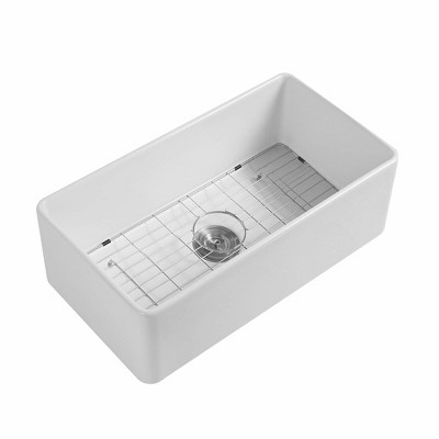 Premium White Fireclay Farmhouse Drop-In Kitchen Sink