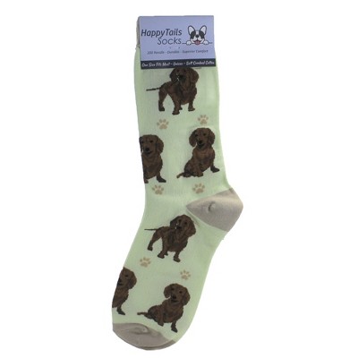 E & S Pet 14.0 Inch Red Daschund Happy Tails Socks Premium Quality Crew Socks