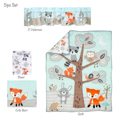 Gray and Mint Woodland Animals 5-Piece Microfiber Crib Bedding Set