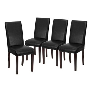 Emma and Oliver 4 Pack Contemporary Black Faux Leather Panel Back Parsons Chair with High Density Foam Padding and Mahogany Finished Hardwood Frame - 1 of 4