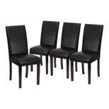 Merrick Lane Set of 4 Black Faux Leather Panel Back Parson's Chairs for Kitchen, Dining Room and More