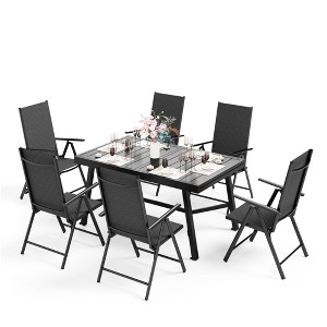 Captiva Designs 7pc Patio Dining Set with Slat-top Rectangle Table & Sling Foldable Chair - 1 of 4
