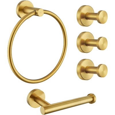 Mixxidea Round Towel Hooks 3 PCS, Toilet Paper Holder, Towel Ring (Brushed Gold)