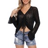 BLUEMING Womens Crochet Bell Sleeve Sweater Tops Loose Fit V Neck Mesh Cover Up Tops Hollow Out Boho Tops - 3 of 4