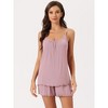 cheibear Women's Loungewear Solid Color Ruffle Trim Camisole Tops with Shorts Pajama Sets - 3 of 4
