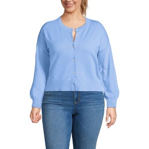 Lands' End Women's Cropped Fine Gauge Crew Neck Cardigan Sweater - 1 of 3