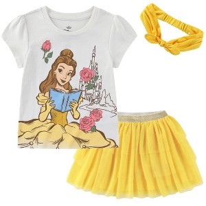 Disney Princess Moana Frozen Girls Short Sleeve Shirt and Tulle Skirt with Headband Set for Toddler and Big Kids - Size 3T - 1 of 4
