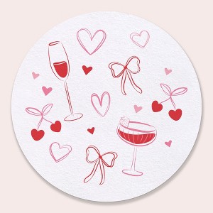 Big Dot of Happiness 25 Ct Drinks with the Girls Coasters, 4-Inch Disposable Round Paper Coasters, Bows, Hearts, Cherries, Galentine’s Day or Birthday - 1 of 4