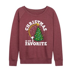 Women's - Peanuts - Christmas Is My Favorite Lightweight French Terry Wide Neck Long Sleeve Shirt - 1 of 4