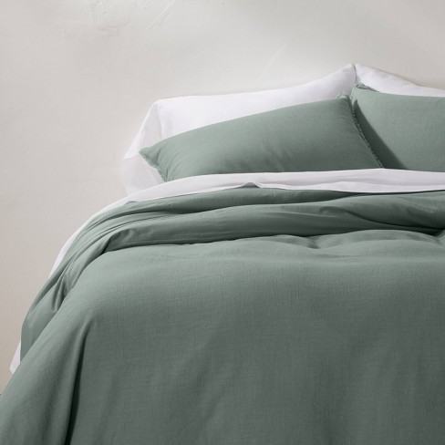 Heavyweight Linen Blend Duvet Cover, Green Bedding Sets King Size