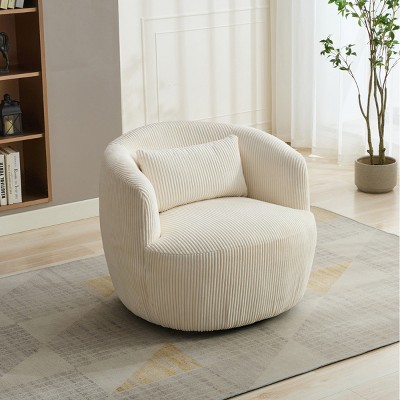 360° Swivel Barrel Accent Chair,34.25" Wide Corduroy Upholstered Lounge Chair with Pillow for Living Room,Bedroom,Office-Baofuwish