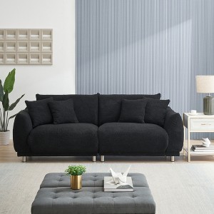 Black86.6 inch Modular Teddy Fleece Cloud 3 Seater Sofa Deep Seat Upholstered WITH/Metal Legs with 4 Pillows for Home Apartment,Living Room - 1 of 4