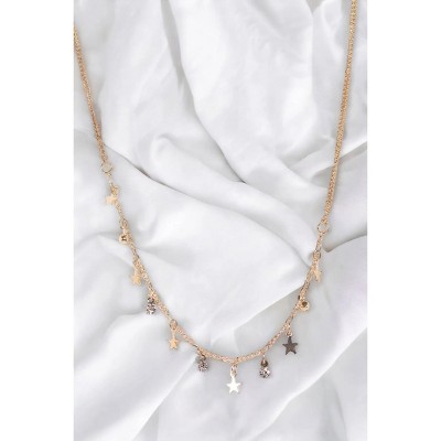 Slickblue 18" Gold Link Chain Necklace with Star & Faux Diamond Charms, Lobster Claw Closure, Stylish Women’s Jewelry